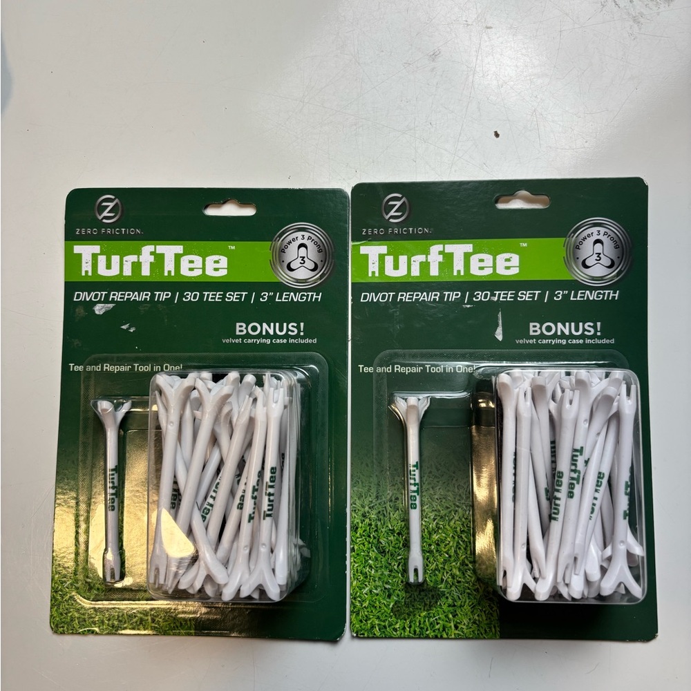Zero Friction Turf Tees Power 3-Prong (3" White,‎ 30pk) Golf Tee 2 Pack